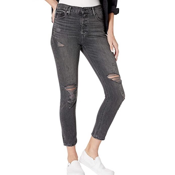 High Rise Mom Skinny Distressed Charcoal Jeans - Picture 2 of 8